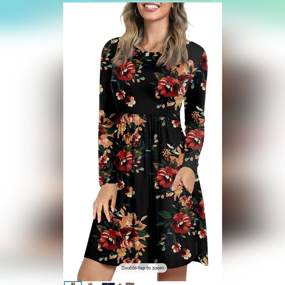 Floral Long Sleeve Dress - Black and Red And Orange XL